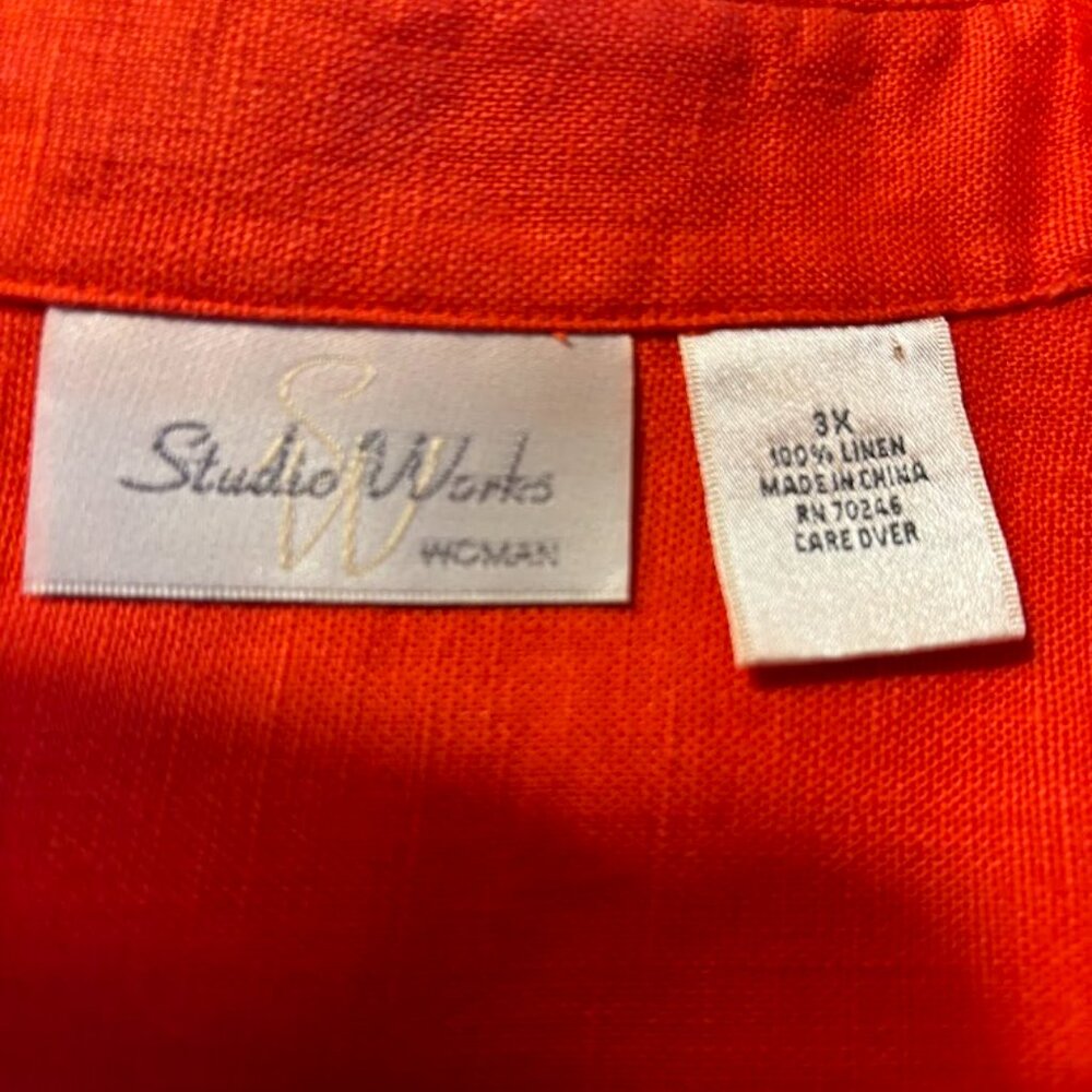 Beautiful Studio Works Orange Linen Top with Long Sleeves (3x) for any occasion - Picture 8 of 16